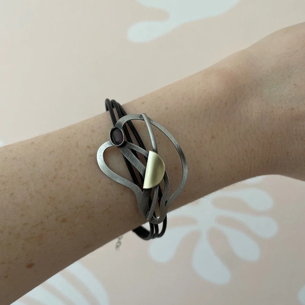 NWT Christophe Poly Crono Design Abstract Mixed Metal Multi Strand Bracelet